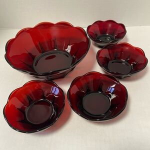 Vintage Anchor Hocking Ruby Red Glass Berry Bowl Set